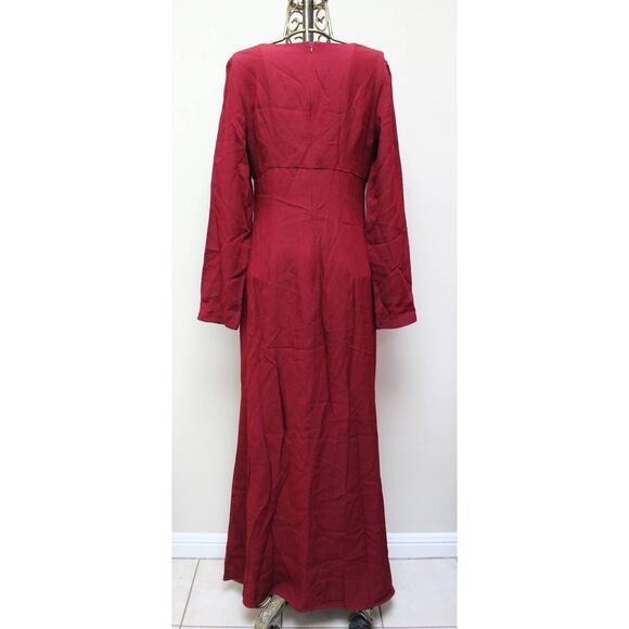 Staud Lido Burgundy Double Bow Cutout Long Sleeve Maxi Dress Size 12 - Picture 5 of 6